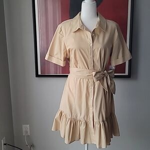 NWT Riley & Rae Button Down Belted Shirt Dress Size Large Color Hazelnut